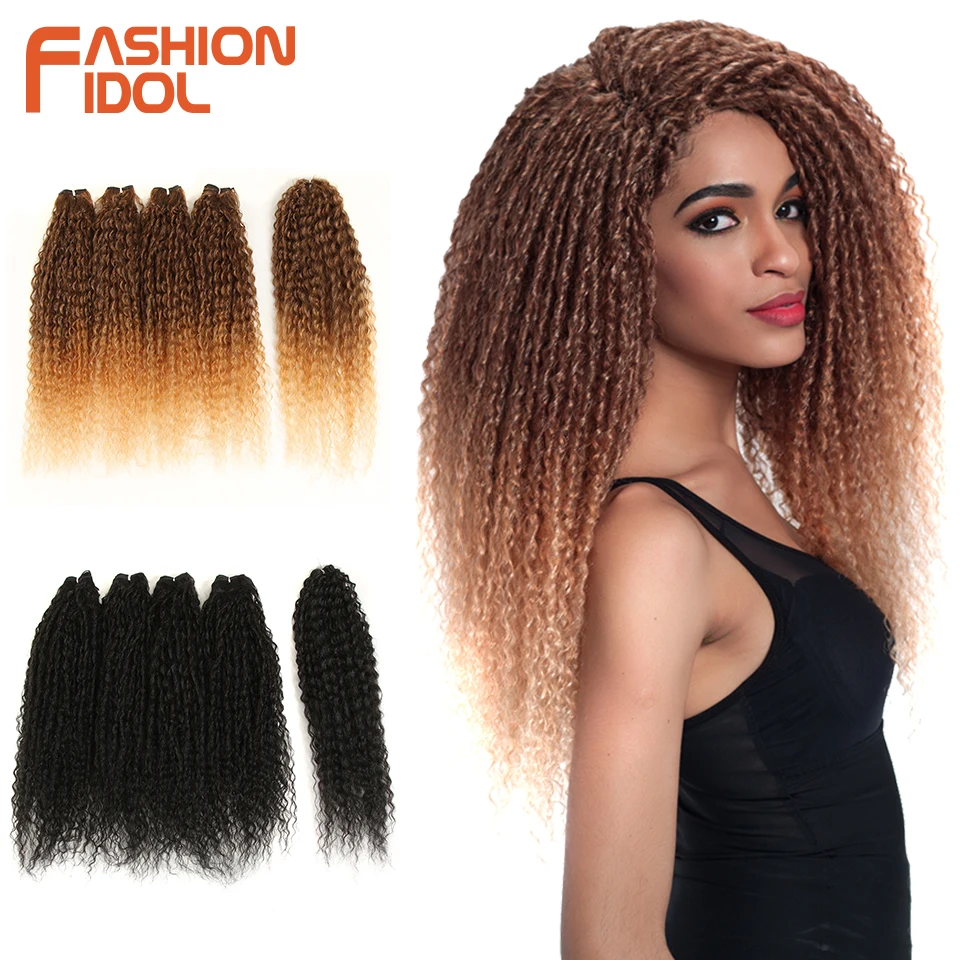 Comprare Di MODO IDOL Afro Crespo Fasci di Capelli Ricci 5 pz pacco 24 pollici Ombre Bionda Natura Colore Nero Capelli Sintetici Tessuto Dei Capelli Bundles in fibra di