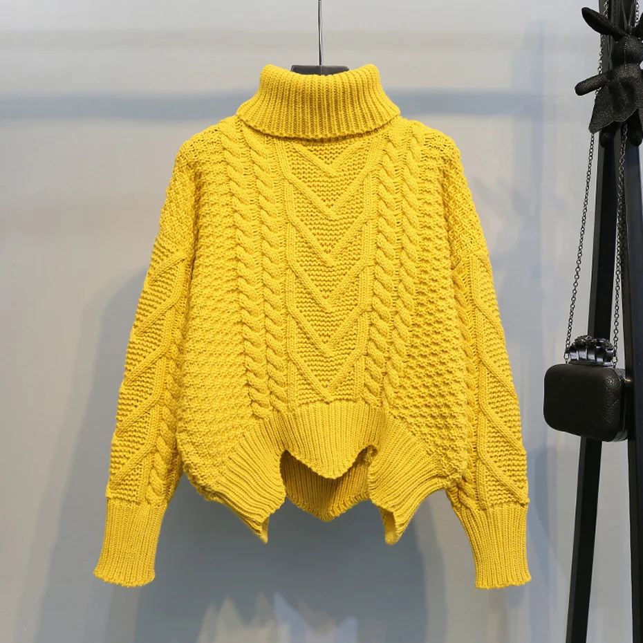 0,58 кг Для женщин свитер пуловер Топы Трикотажные изделия для дам водолазка большие свободные Повседневное модные Винтаж осень-зима YFNT1584