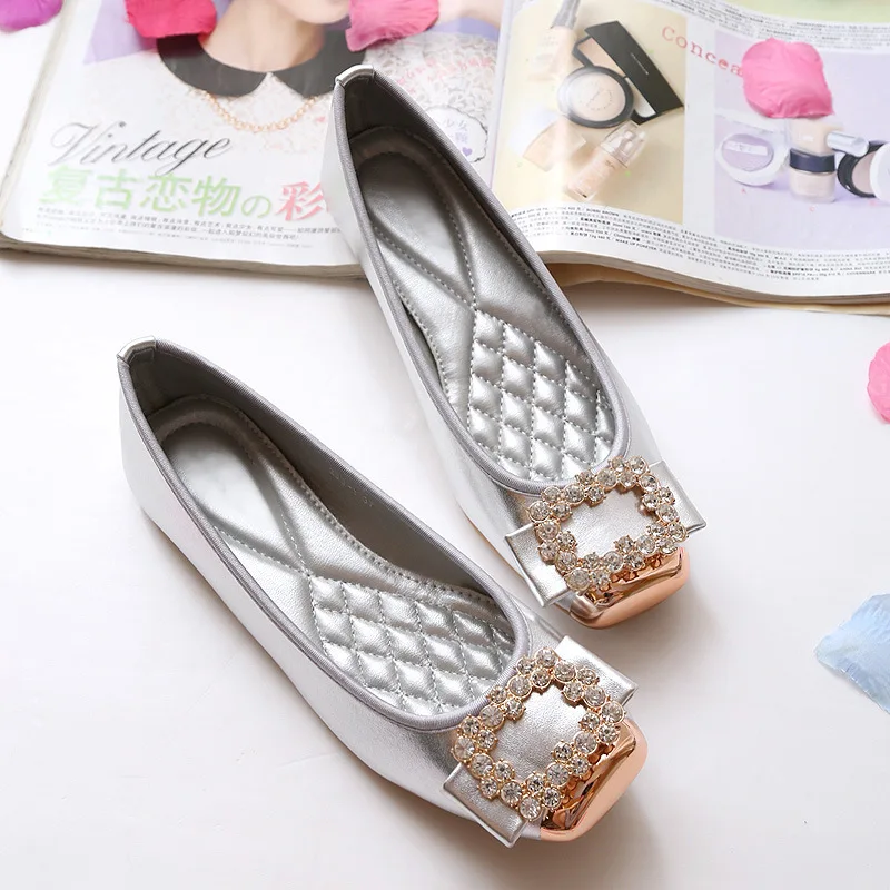 

743 fashion square head single ballet flat shoes peas shoes large size women