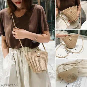 

NoEnName Summer Women Hand Woven Bag Round Rattan Straw Bohemia Style Beach Circle Crossbody Beach Bags