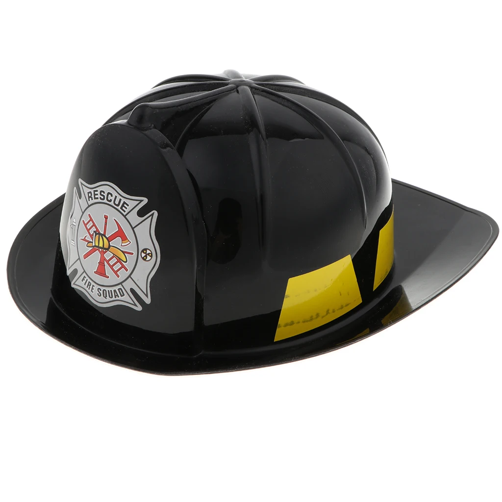 Fancy Dress Up Kids Fireman Plastic Hat Cap Role Play Toy Safety Helmet Children Halloween Cosplay Supplies Party Toys - Black
