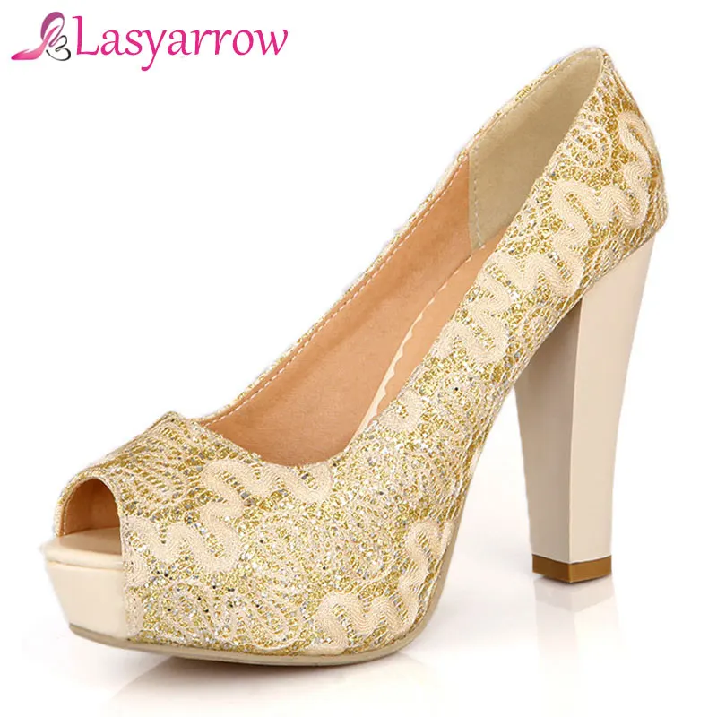 Femme Or Gladiateur Rm037 Sexy Chaussures Talons Elegnat Toe Épais Mariage Lasyarrow Peep blanc Haute yellow Gold Blanc De Femmes Bling Pompes 8Snfpqw