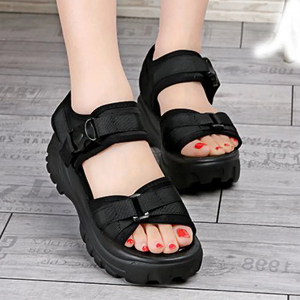 Women Sandals New Summer Thick-Soled Slopes Magic Paste Muffins Casual Roman Sports Sandals Female Soft Beach Shoes M40