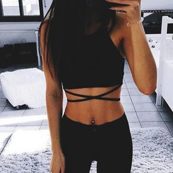 

New Women Bandage Summer Vest Top Sleeveless Solid Black Shirt Sexy Sexy Short Vest Summer Cool Short Vest Black Tube Top
