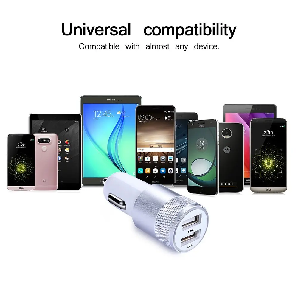 Автомобильное зарядное устройство с двумя USB портами металлическое