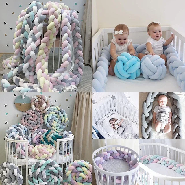 $US $15.38  1M/2M/3M Length Newborn Baby Bed Bumper Pure Weaving Plush Knot Crib Bumper Kids Bed Baby Cot Prote