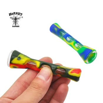 

HORNET Glass Smoking Pipe 20MM Camouflage Horn Shape FDA Silicone SmokeTobacco Pipe One Hitter Dugout Pipes For Smoking Herb