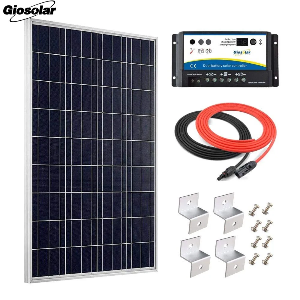100W Polycrystalline Solar Panel Kit with Charge Controller /& Cables High Effiency 12V 24V Battery Charger for Home Off Grid System