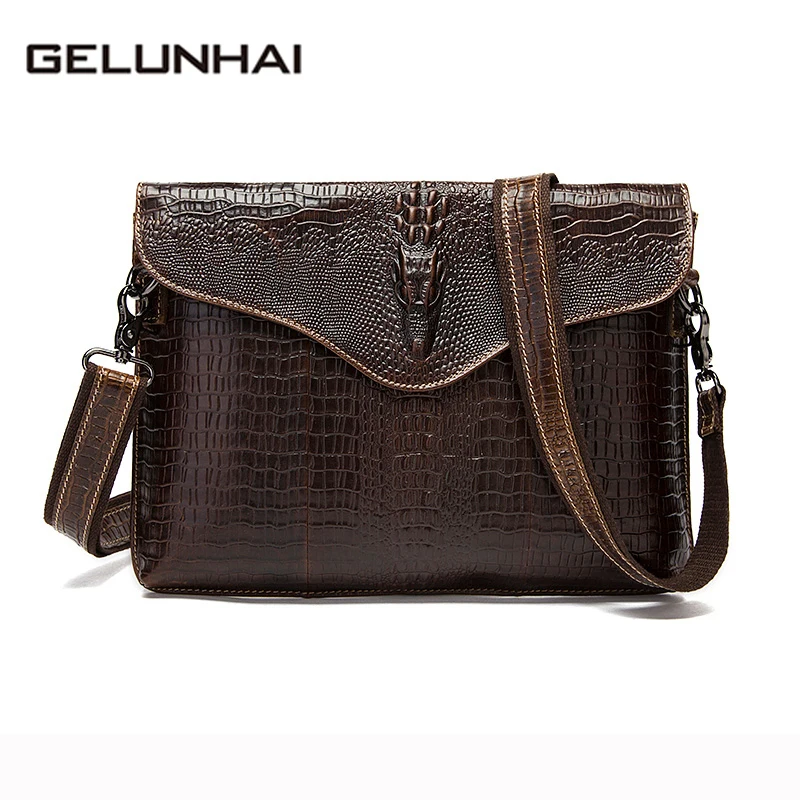 

2019 Sale Limited Alligator Unisex Genuine Leather Bags Pattern Man Crossbody Shoulder Bag Men's Small Briefcase Clutch 9113
