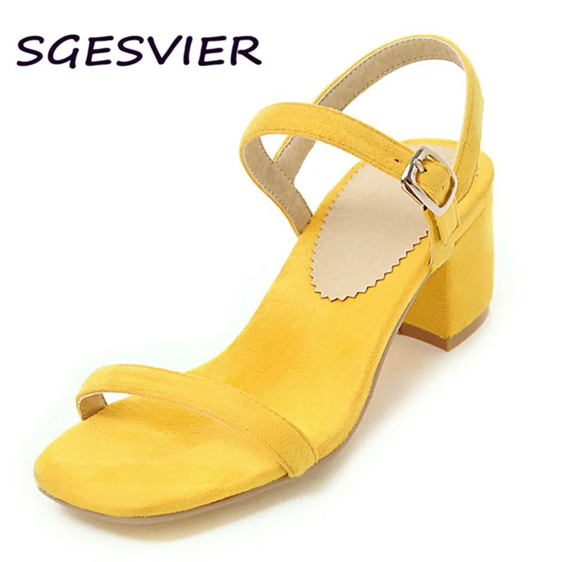 

2017 SGEVIER new arrival Women sandals elegant concise lady style woman solid color buckle high square heel woman sandals sc582