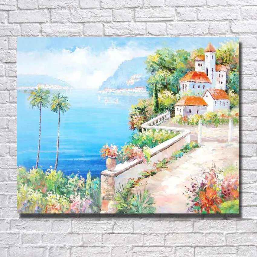 Frameless cheap Hand Painted Oil Painting On Canvas Modern Art Spring seaside beautiful picture for Living Room home decoration | Дом и сад