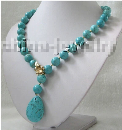 

Free shipping >>@ >818 Beautiful 23" 14mm perfect round turquoise necklace