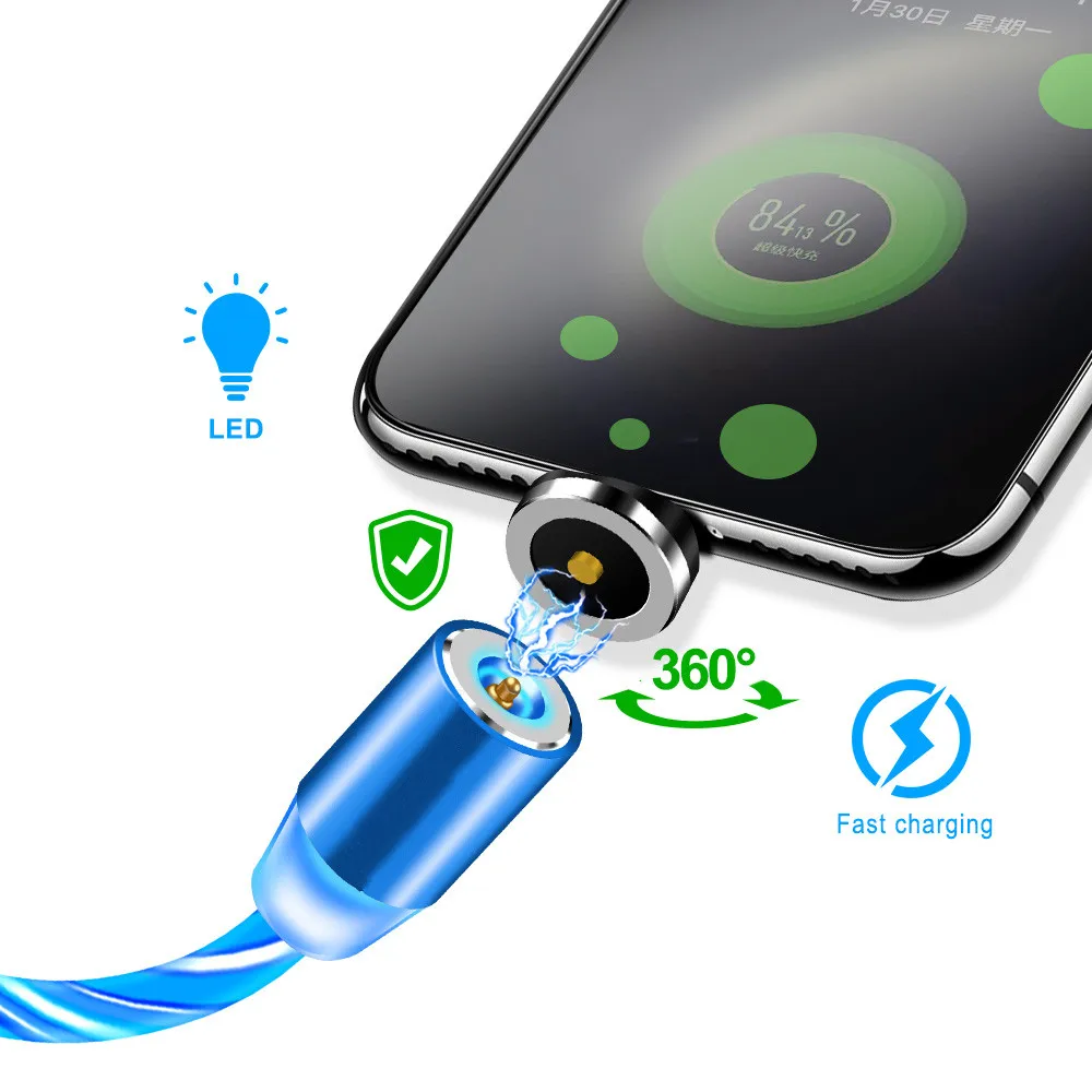 Светящийся Магнитный зарядный кабель Micro USB Type C для LG G3 Q Stylo 6 5 4 G6 G8 ThinQ со