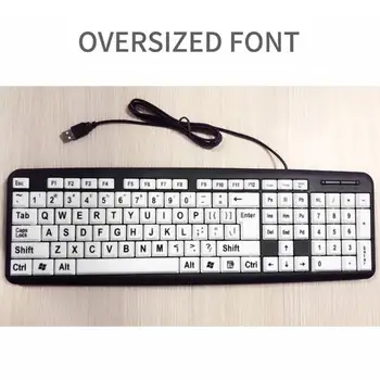 

Large Print USB Keyboard Black Letters White Keys High Contrast Computer Game Keyboard Pro Large Print Elderly For Old People