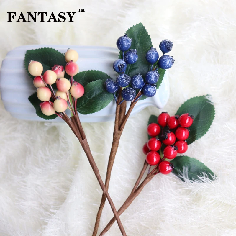 

FANTASY 12 Heads Artificial Small Berry Plastic Fruit Simulation Stamens Fake Flower Material False Plant Beans Xmas Home Decor