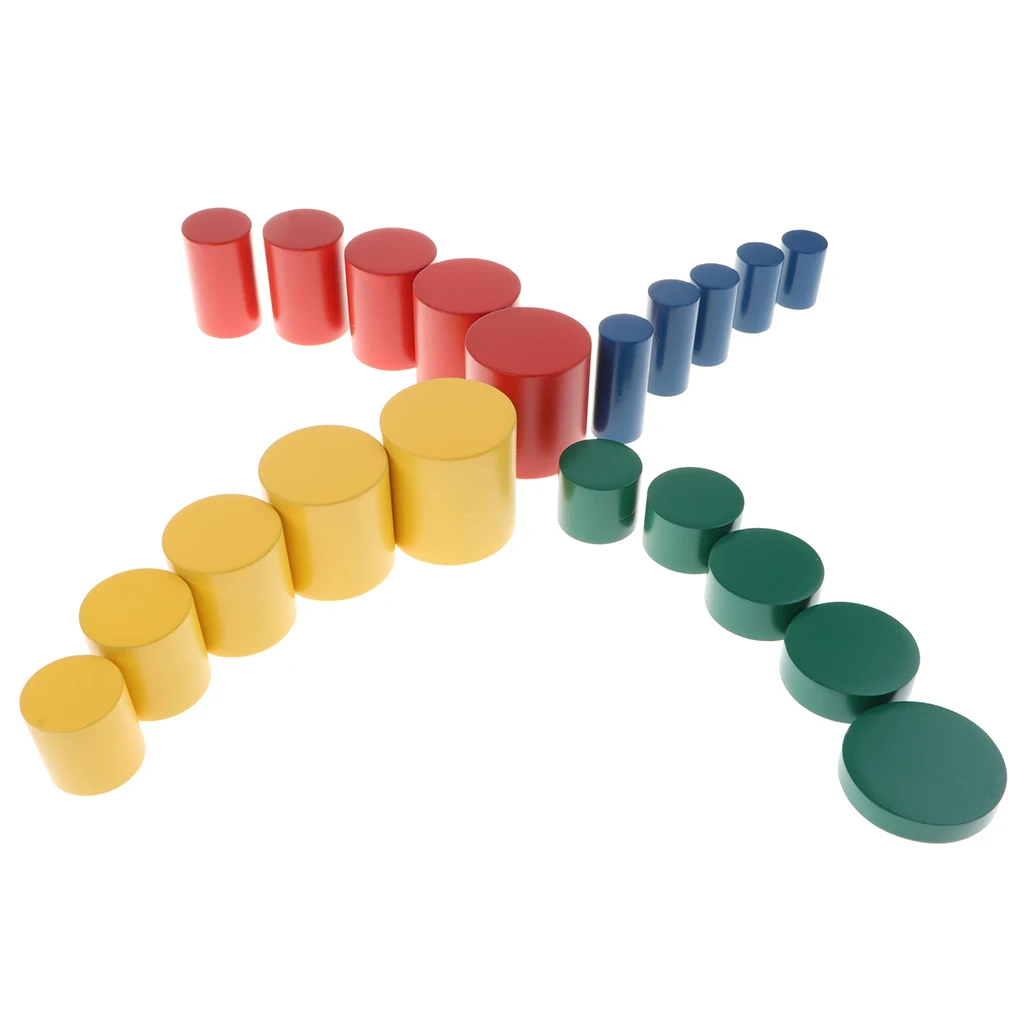4 Colors Wooden Montessori Knobless Cylinders Set, Kids Early Educational Toys Kids Wooden Toy Early Preschool Learning Toy