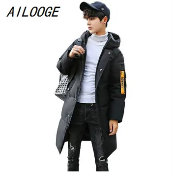 

AILOOGE 2018 Winter Men Parka Jacket Long Coat Male Thick Cotton-Padded Jacket High Quality Parka Coat Male Fashion Casual Coats