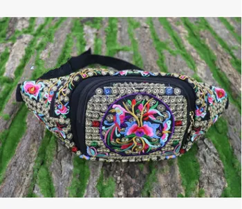 

New 2018 Fashion Embroidered Women waist bags!Hot Floral embroidered Lady Waist Packs Versatile England Style Canvas Waist bag