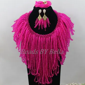 

Gorgeous Fuchsia Crystal Beads Jewellery Necklace Set Nigerian Wedding Beads African Bridal Jewelry Sets Free Shipping ABF658
