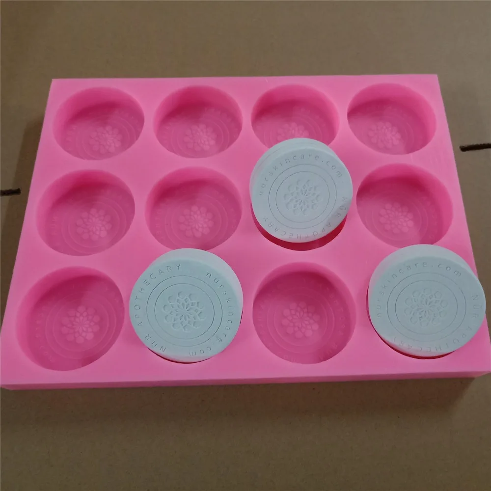 Настроить 12 полостей круглый мыло воск плесень силиконовые формы с логотипом для естественный холодный процесс, мыло решений