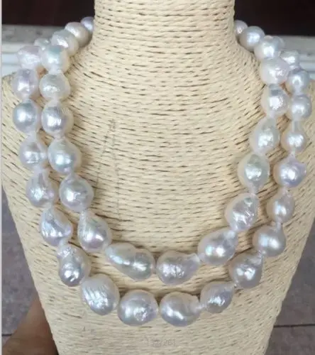 

35 inch Baroque 16X13mm natural south seas white pearl necklace 925silver clasp
