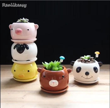 

2019 Little Animal Fruits Ceramic Flowerpot Succulent Plants Flower Pot Home Gardening Flower Pots Cartoon Mini Ornaments ZH017