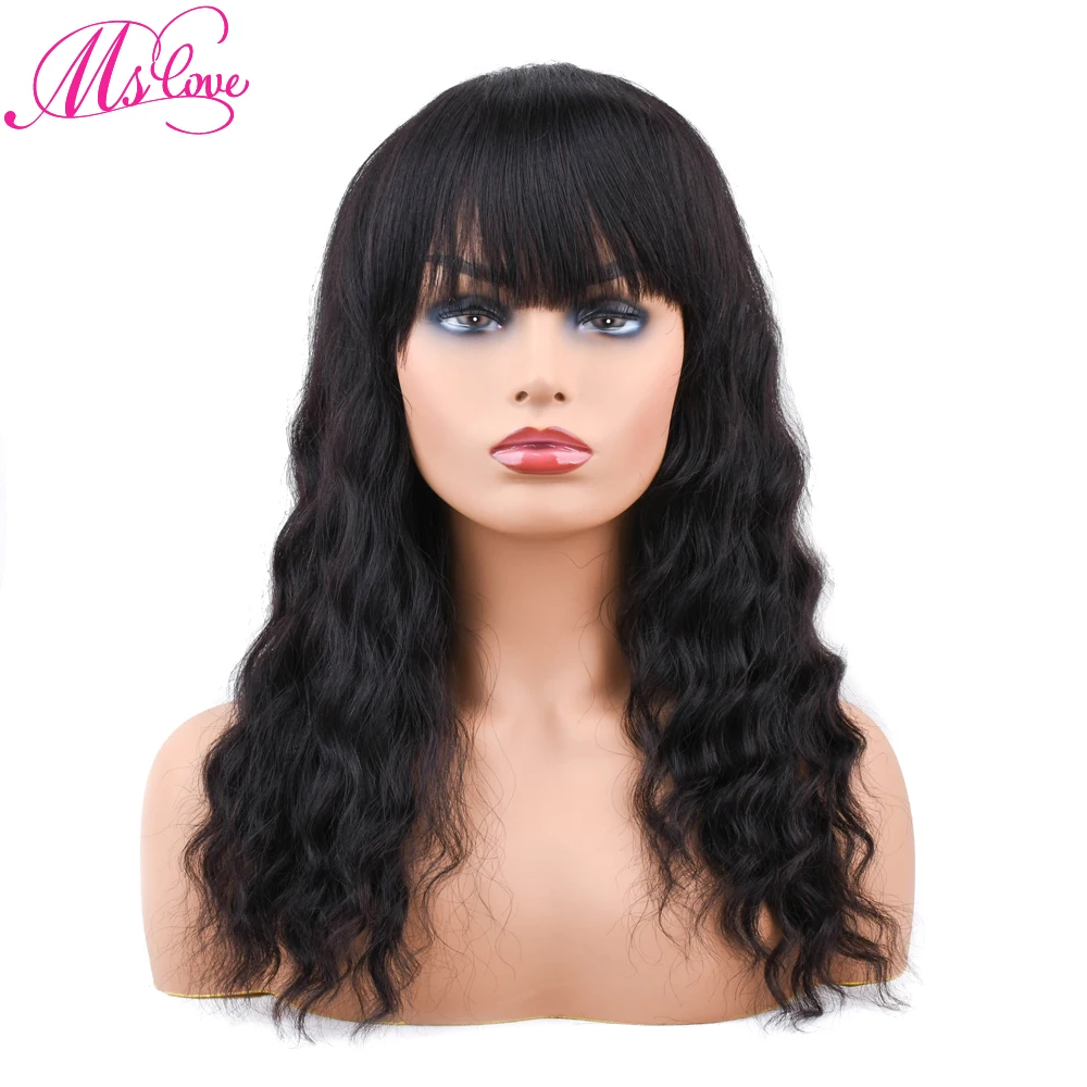 Ms Love Bob Human Hair Wigs With Bangs Loose Wave Brazilian Wig Natural
