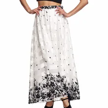 Elegante Sexy Primavera Verano Otoño Alta Cintura Largo Maxi Midi Mujeres Vintage Retro Boho Flor Sol Blanco Una Línea de La Colmena de Las Faldas 2016