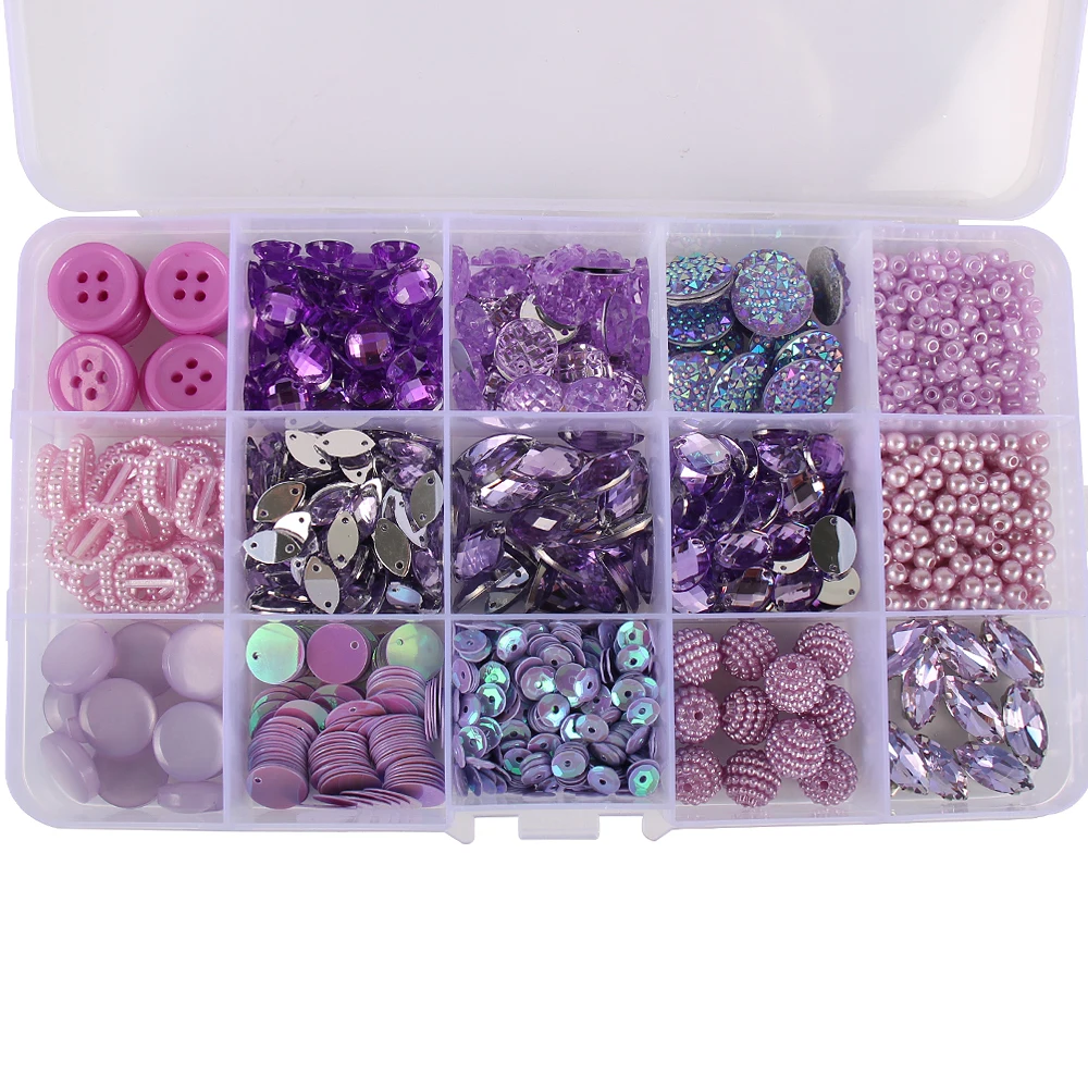 1Box 2-18mm Mixed Shapes Sew On Beads Buttons Sequin Rhinestone Craft For DIY Jewelry Making Garment Dress Shoe Caps Accessories