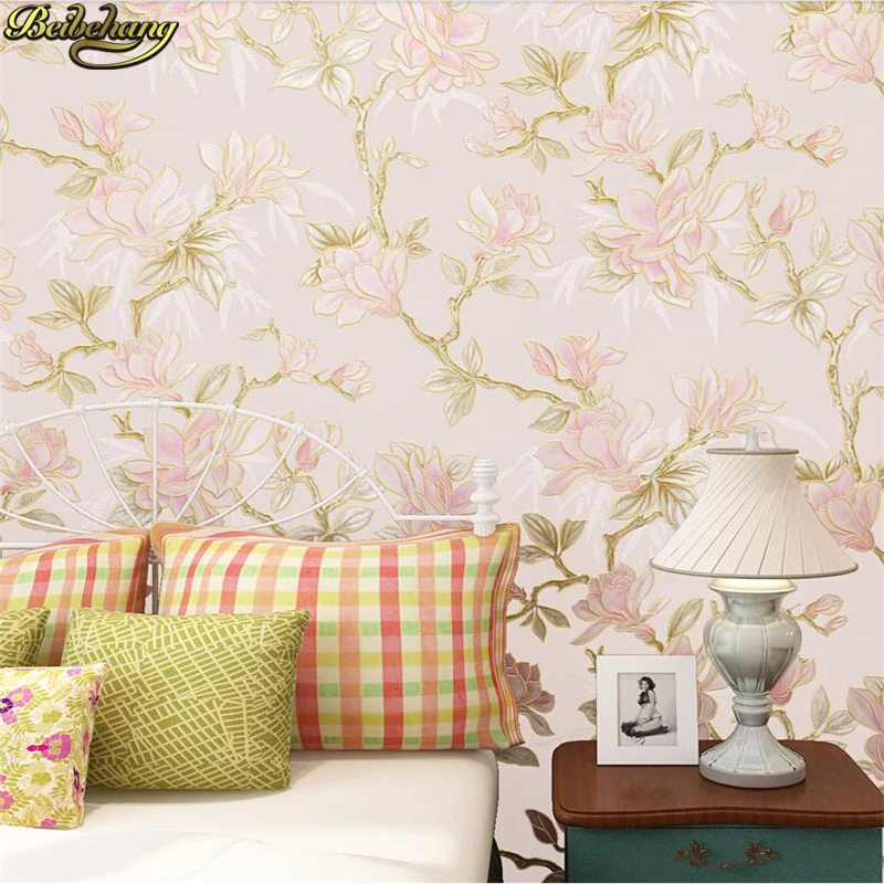 beibehang 3D Wallpapers Pastoral Big Flower American Country Living Room Backdrop Nonwovens Wallpaper Bedroom papel de parede beibehang new italian pastoral large nonwovens wallpapers living room bedroom background wallpaper housekeeping