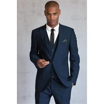 

New Blue Wedding Suits For Men New Men Suits Men Tuxedos Peaked Lapel Groomsmen Suits Grooms Wedding Suit (Jacket+Pants+Vest)