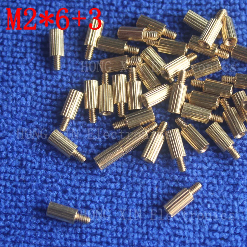 M2*6+3 10Pcs brass Standoff 6mm Spacer Standard Male Female brass