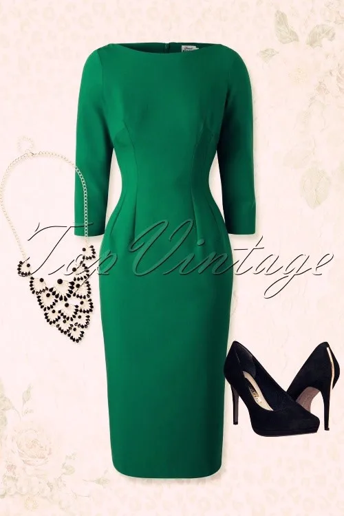 30-для женщин Ретро стиль 50-х, элегантное платье в стиле Одри Хепберн, селебрити платье-карандаш с структурированными линиями в зеленом цвете размера плюс vestidos офисные jurken платья для женщин