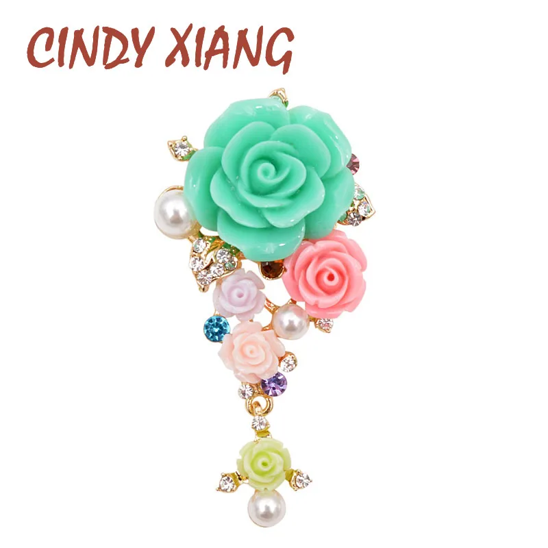 

CINDY XIANG Summer Garden Flower Brooches for Women Resin Elegant Wedding Brooch Pin Dress Coat Bag Jewelry 3 Color Available
