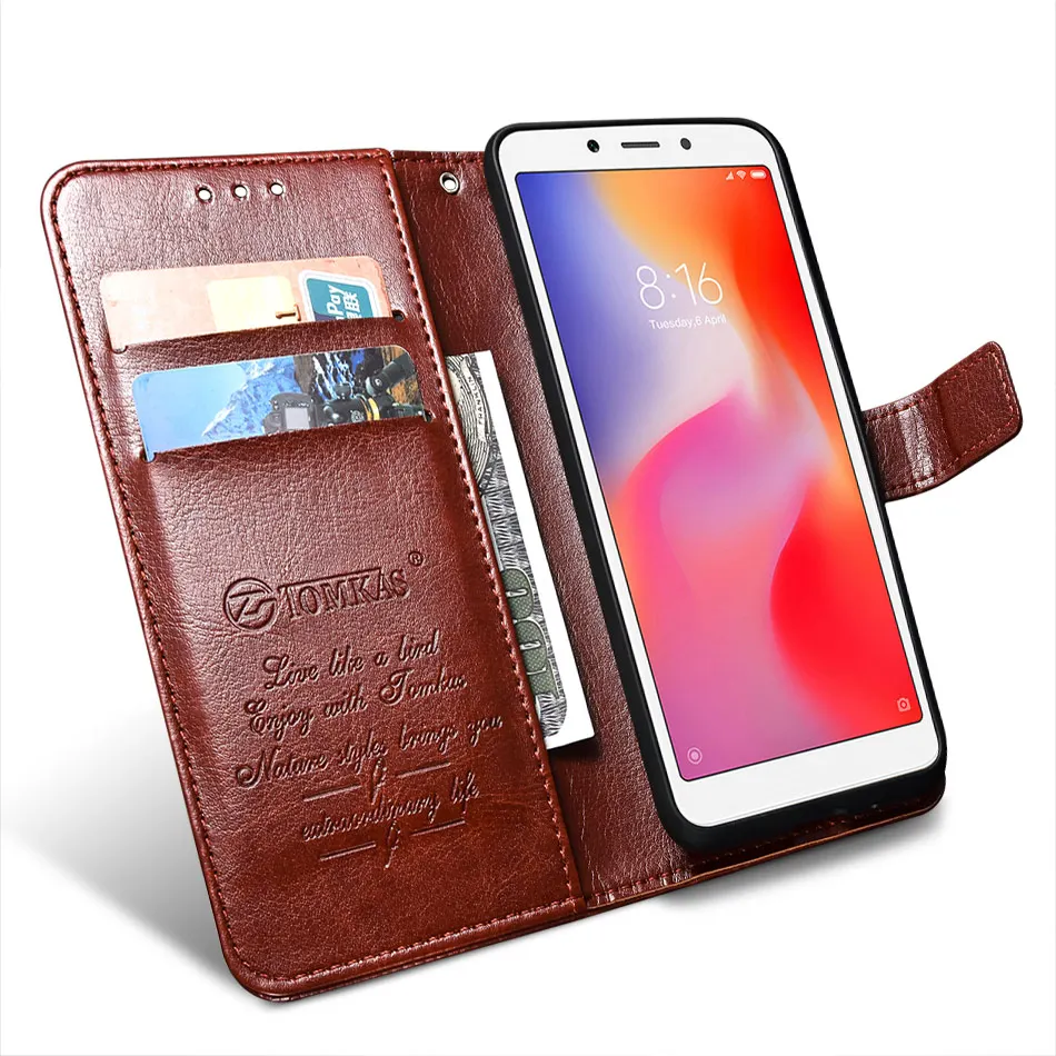 TOMKAS Flip Case for Xiaomi Redmi 6A 6 360 Protective Wallet Cover Luxury Leather + Silicon Case for Xiaomi Redmi 6 6A (3)