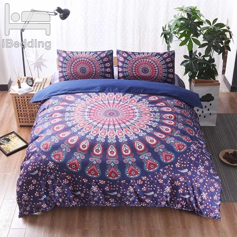 3Pcs/Set Purple Bohemian Comforter Bedding Set Linen Mandala Duvet Cover Soft Bedclothes Plain King Size Boho Sheets | Дом и сад