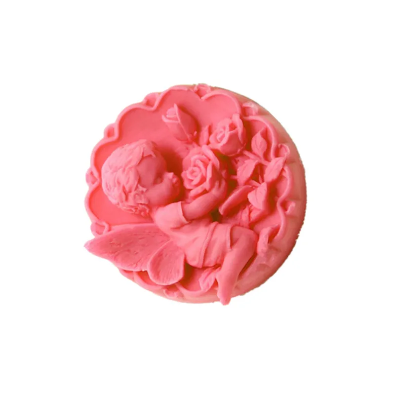 

Round hand soap liquid silica gel mold cake decorative mould Silicone Handmade Craft 3D Angel Flower Carving Soap Silicon Mould