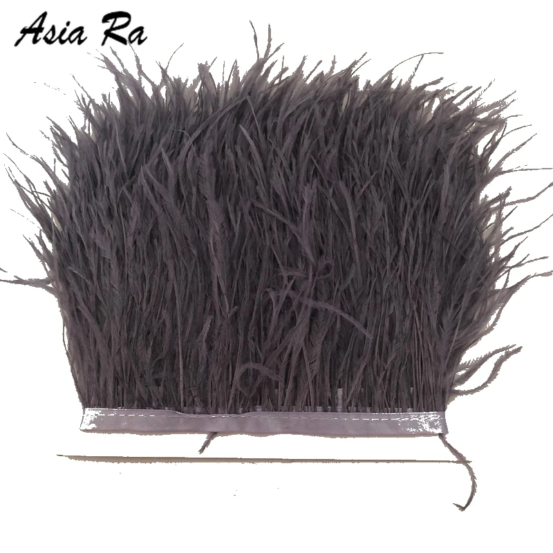 

Hot sales 10 Meter Deep Grey real&natural Ostrich Feather Trims Ribbons 8-10CM Strip for Dress Skirt Party Clothing Craft Making