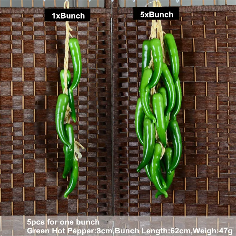 1х букет искусственных имитации овощей Пена Висячие струны Отель Ресторан домашний сад Свадебная вечеринка украшения - Цвет: Green hot peppers