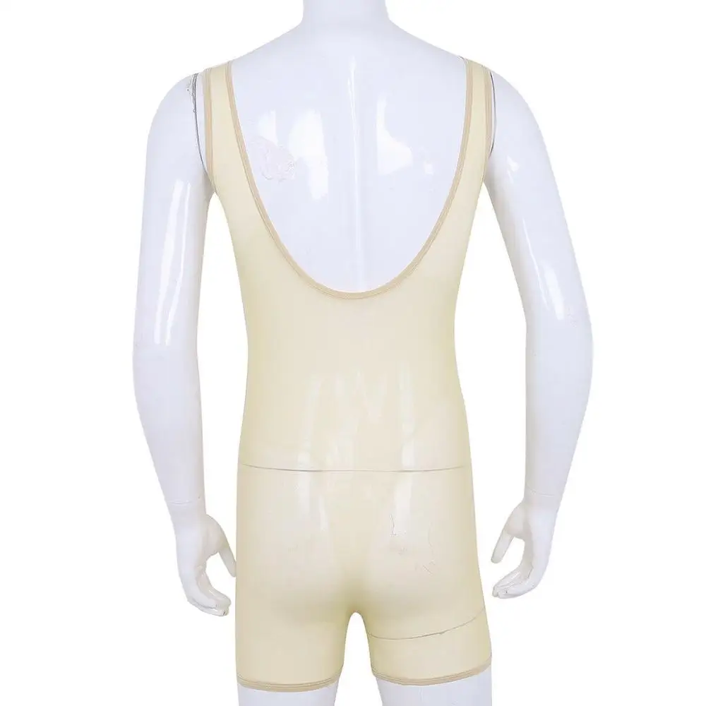 Men Sexy Sheer Mesh Jumpsuit Bodysuit Bulge Pouch Wrestling Singlet Lingerie One Piece Leotard Gay Underwear Briefs