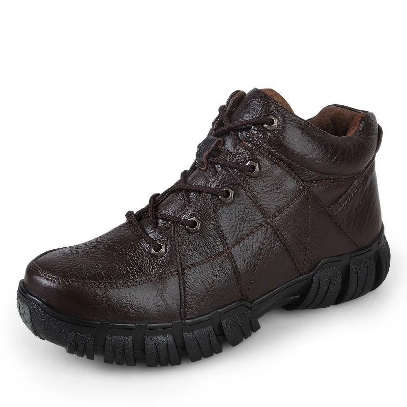 

Winter Warm Mens High-top Genuine Leather Hiking Shoes Outdoor Mountain Sport Walking Fur Travel Comfortable Trekking Snow Boots