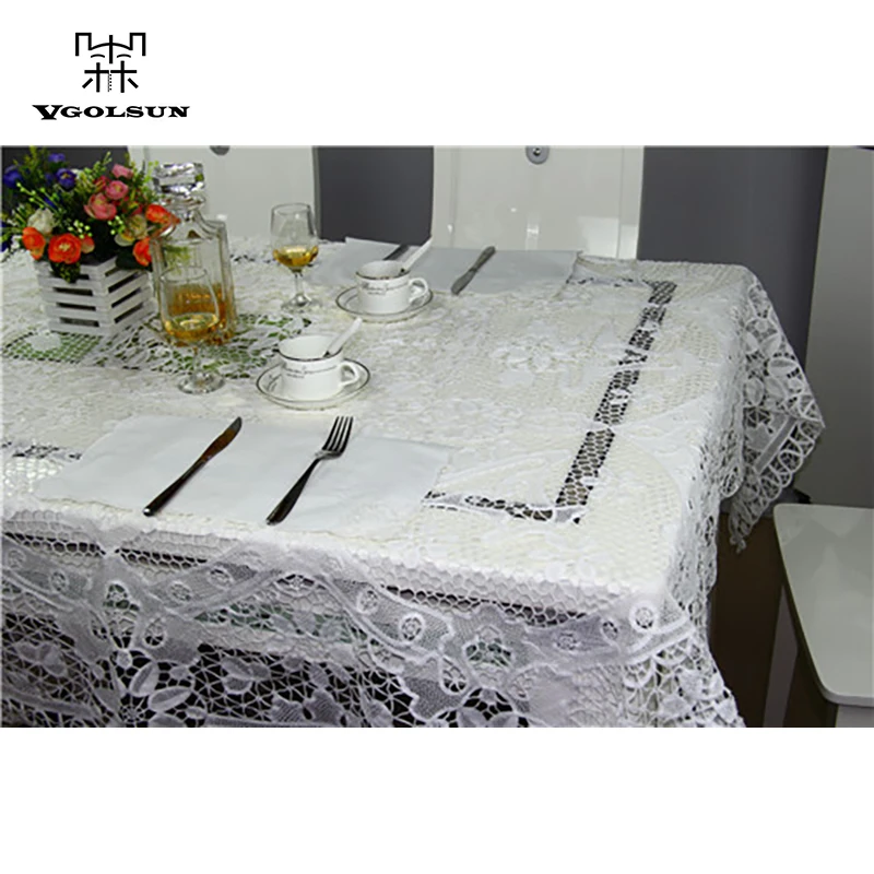

High Quality&Elegant Europe Style Handmade Batten Lace Crocheted Square Table Cloth White Lace Table Cloth Nappe Rectangulaire