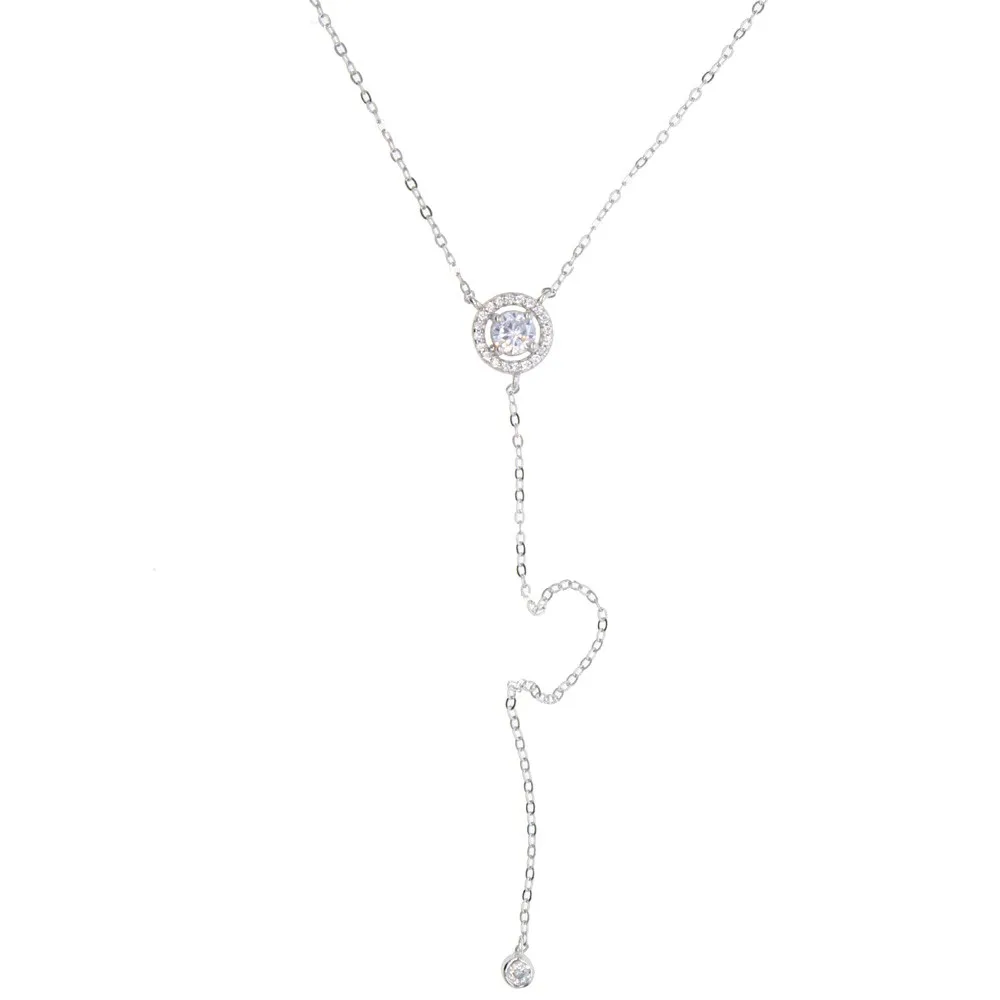 

Fashion women 925 sterling silver big cz paved Y shape necklace with long chain rose gold color plated fashion link chain gift