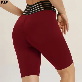 

Women High Waist Striped Tummy Control Skinny Sport Pants Solid Color Ruched Butt Lift Yoga Biker Shorts Fitness Tights Leggings