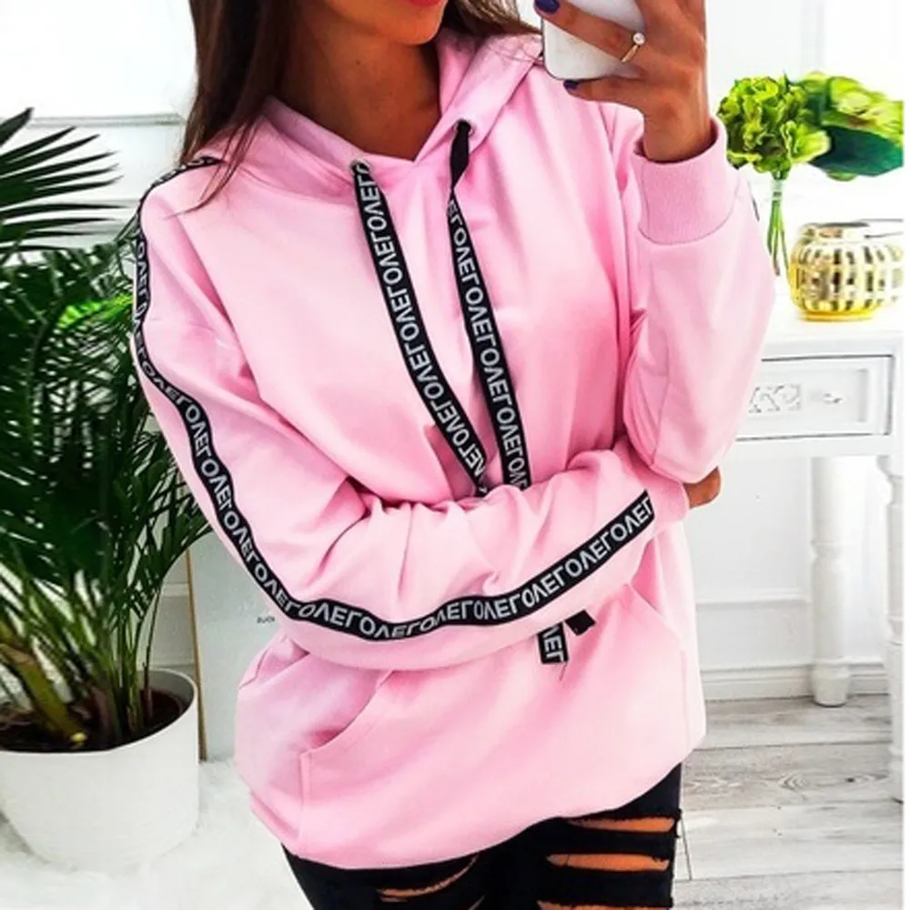 

2019 Autumn Winter Women Letter Printed Sweatshirt Oversized Hoodies Casual Pockets Pullovers