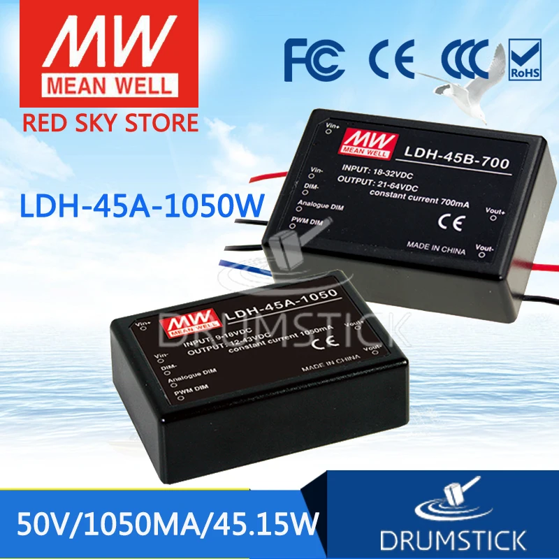 

Hot! MEAN WELL original LDH-45A-1050W 12 ~ 43VDC 1050mA meanwell LDH-45A 45.15W DC-DC LED driver wire style