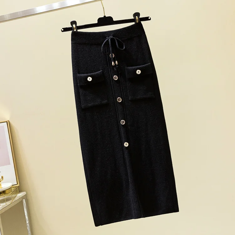 Для женщин разрез сзади облегающее элегантное платье миди-юбка-карандаш Осенняя зимняя Повседневное вязаная юбка, юбка-пачка с Высокая Талия юбки, женские Юпи женские юбки