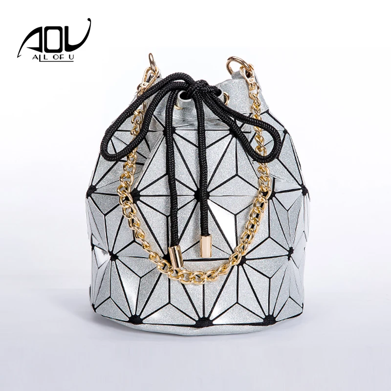 AOU Women Bucket Bags Female Chains Casual Tote Geometric Patterns Shoulder Crossbody Bag bolsa feminina sac bandouliere femme