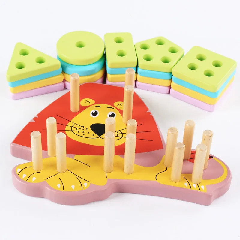 Wooden toy building block Wooden block Four columns Children monterssori develop baby intelligence early Education children gift