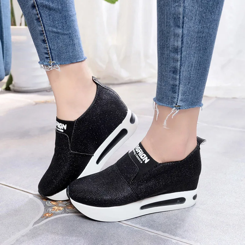 

Autumn Womeen Sneakers Platform Shoes Female Casual Slip On Elastic Band Comfort Fashion Increasing Shoes Footwear Drop Ship